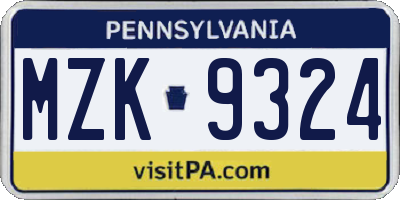 PA license plate MZK9324