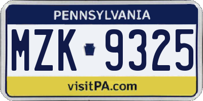 PA license plate MZK9325
