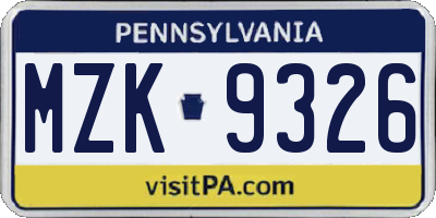 PA license plate MZK9326