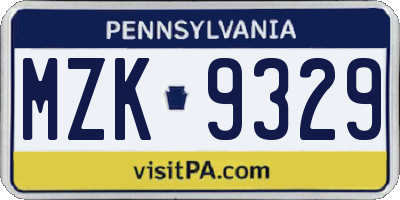 PA license plate MZK9329