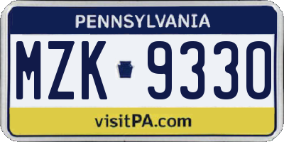 PA license plate MZK9330