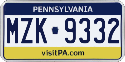 PA license plate MZK9332