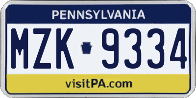 PA license plate MZK9334