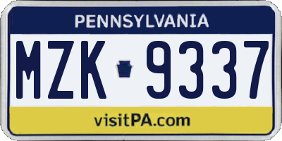 PA license plate MZK9337