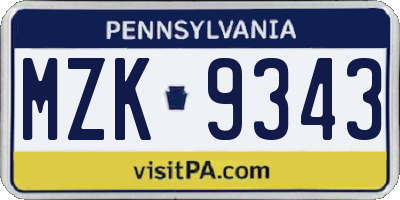 PA license plate MZK9343