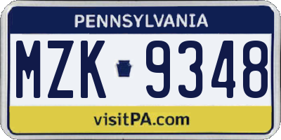 PA license plate MZK9348