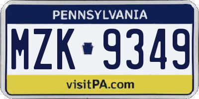 PA license plate MZK9349