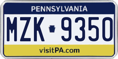 PA license plate MZK9350