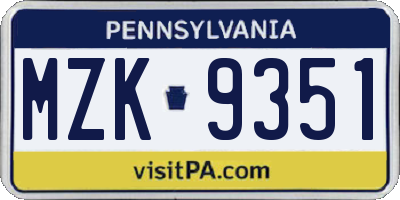 PA license plate MZK9351