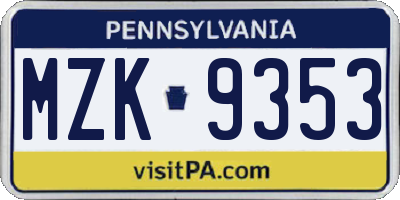 PA license plate MZK9353