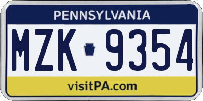PA license plate MZK9354