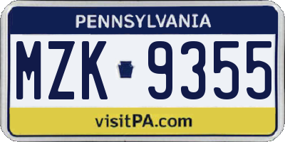 PA license plate MZK9355