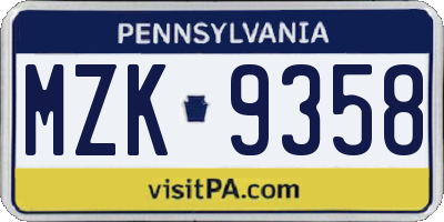 PA license plate MZK9358