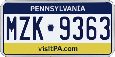 PA license plate MZK9363