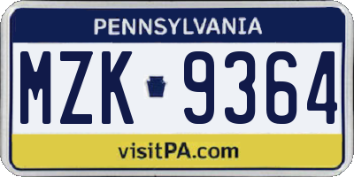 PA license plate MZK9364