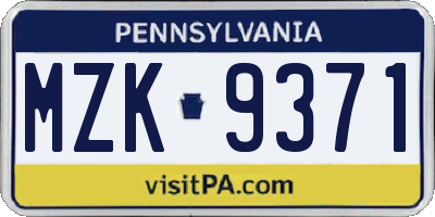PA license plate MZK9371