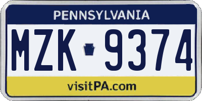 PA license plate MZK9374