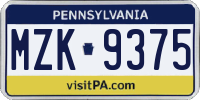 PA license plate MZK9375
