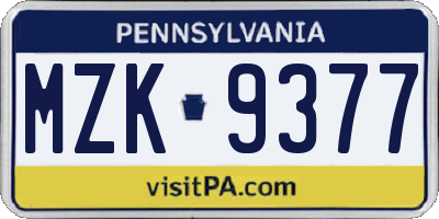 PA license plate MZK9377