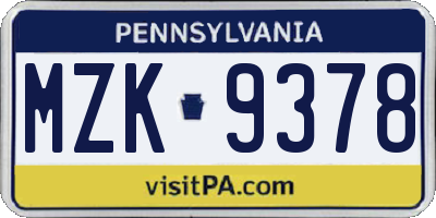 PA license plate MZK9378