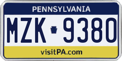 PA license plate MZK9380