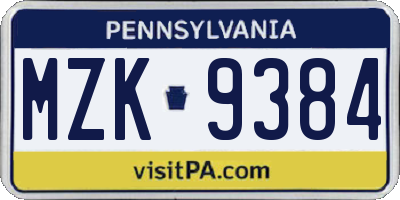 PA license plate MZK9384