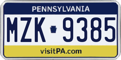 PA license plate MZK9385