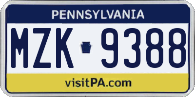 PA license plate MZK9388