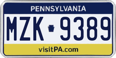 PA license plate MZK9389
