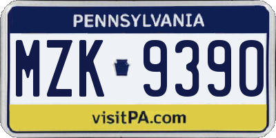 PA license plate MZK9390