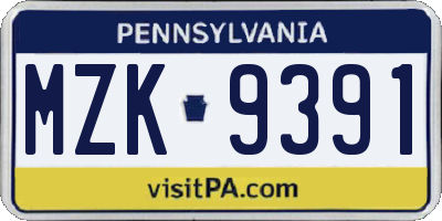 PA license plate MZK9391
