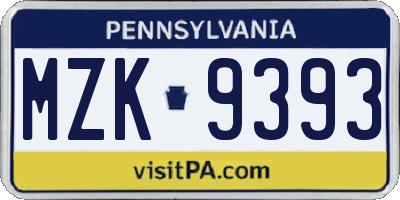 PA license plate MZK9393