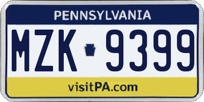 PA license plate MZK9399