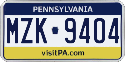 PA license plate MZK9404