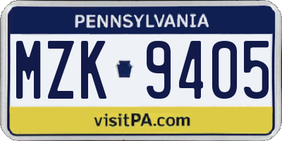PA license plate MZK9405