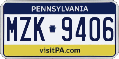 PA license plate MZK9406