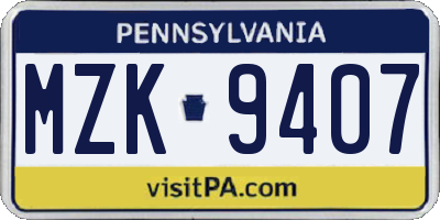 PA license plate MZK9407