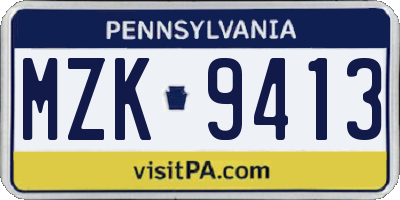 PA license plate MZK9413