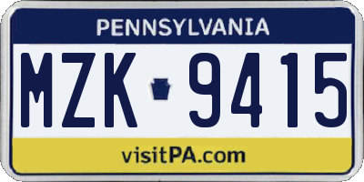 PA license plate MZK9415