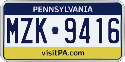 PA license plate MZK9416