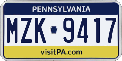 PA license plate MZK9417