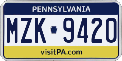 PA license plate MZK9420