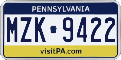 PA license plate MZK9422