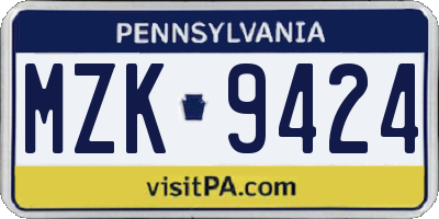 PA license plate MZK9424