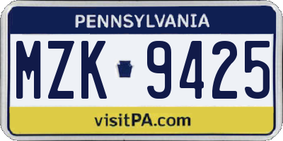 PA license plate MZK9425