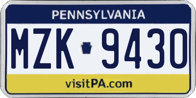 PA license plate MZK9430