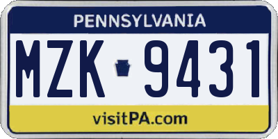 PA license plate MZK9431