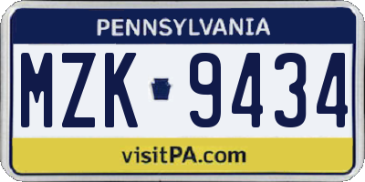 PA license plate MZK9434