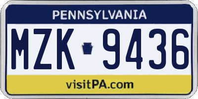 PA license plate MZK9436
