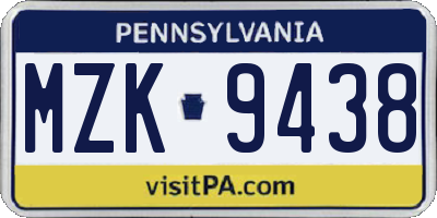 PA license plate MZK9438